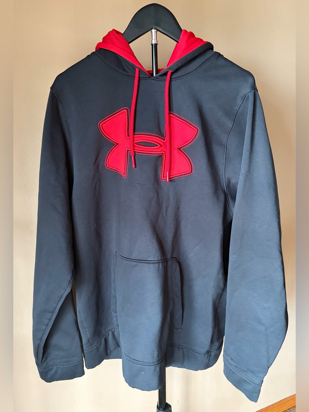 Under Armour Men’s Black Hoodie with Red Logo and Lined Hood